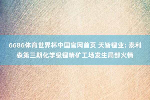 6686体育世界杯中国官网首页 天皆锂业: 泰利森第三期化学级锂精矿工场发生局部火情